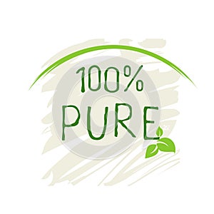 100 Pure label and high quality product badges. Bio healthy Eco food organic, bio and natural product icon. Emblems for