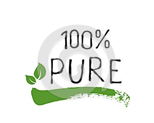 100 Pure label and high quality product badges. Bio healthy Eco food organic, bio and natural product icon. Emblems for cafe,