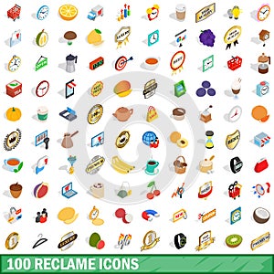 100 reclame icons set, isometric 3d style