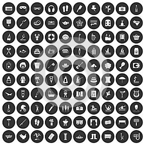 100 recreation icons set black circle