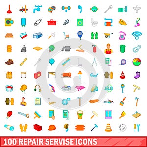 100 repair service icons set, cartoon style