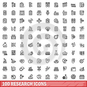 100 research icons set, outline style