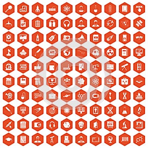 100 researcher science icons hexagon orange