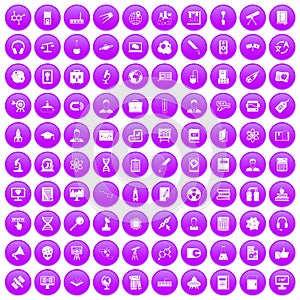 100 researcher science icons set purple