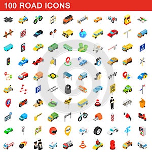 100 road icons set, isometric 3d style