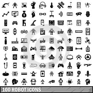 100 robot icons set, simple style