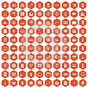 100 sales icons hexagon orange