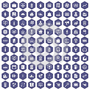 100 sales icons hexagon purple