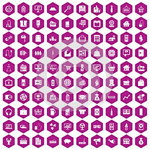 100 sales icons hexagon violet