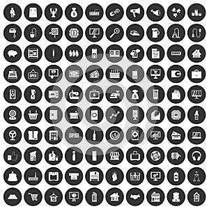 100 sales icons set black circle