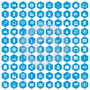 100 sales icons set blue