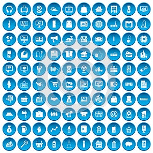 100 sales icons set blue
