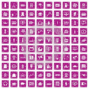 100 sales icons set grunge pink