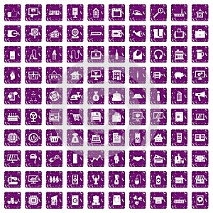 100 sales icons set grunge purple