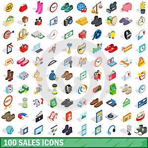 100 sales icons set, isometric 3d style