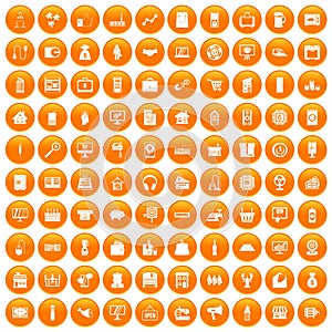 100 sales icons set orange