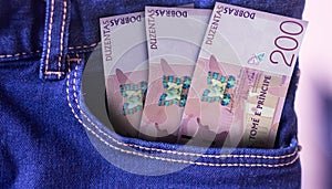 100 San Marino Lire Banknotes in Pocket of Jeans