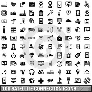 100 satellite connection icons set, simple style