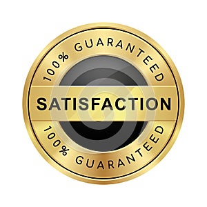 100% satisfaction guaranteed badge black and gold glossy metallic luxury logo