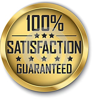100% satisfaction guaranteed gold label, vector illustration
