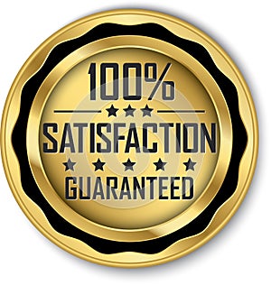 100% satisfaction guaranteed gold label, vector illustration