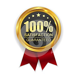 100 Satisfaction Guaranteed Golden Medal Label Icon Seal Sign