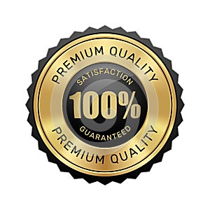 100% satisfaction guaranteed premium quality badge black and gold glossy metallic luxury vintage logo