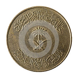 100 saudi riyal coin reverse isolated on white background