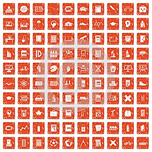 100 school icons set grunge orange