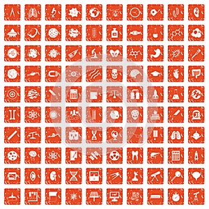 100 science icons set grunge orange