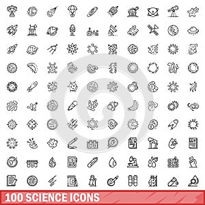 100 science icons set, outline style