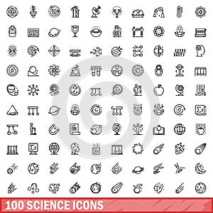 100 science icons set, outline style