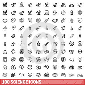 100 science icons set, outline style