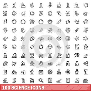 100 science icons set, outline style