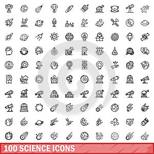 100 science icons set, outline style