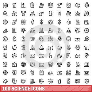 100 science icons set, outline style