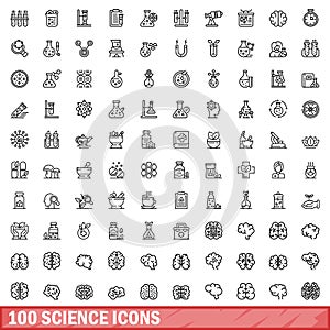 100 science icons set, outline style