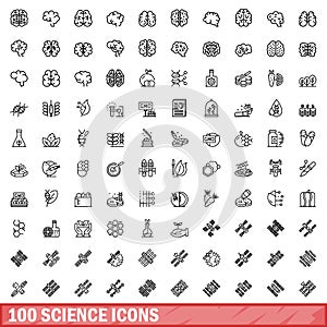 100 science icons set, outline style