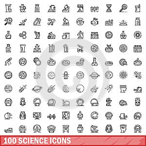 100 science icons set, outline style