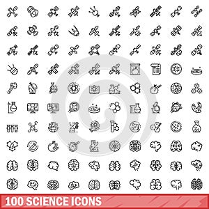 100 science icons set, outline style