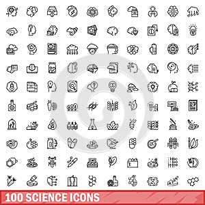 100 science icons set, outline style