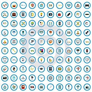 100 scientific reclame icons set, flat style