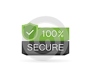 100% Secure button. Badge for commerce website. Modern vector illustration flat style