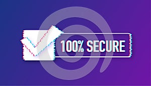 100 Secure grunge vector glitch icon. Badge or button for commerce website. Vector stock illustration.