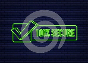 100 Secure grunge vector neon icon. Badge or button for commerce website. Vector stock illustration.