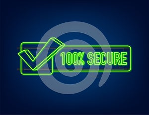 100 Secure grunge vector neon icon. Badge or button for commerce website. Vector stock illustration