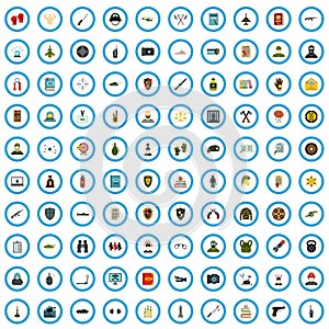 100 security book icons set, flat style