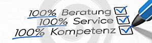 100% service, 100% consulting, 100% competence in German