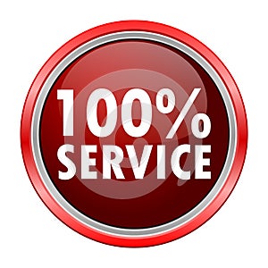 100% Service round metallic red button