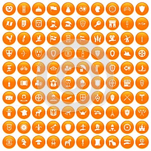 100 shield icons set orange